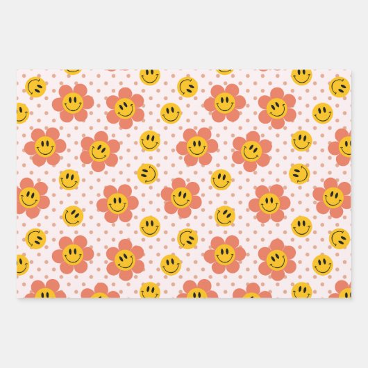 Niedliche Retro-Checkerboard-Muster mit Blume Geschenkpapier Set (Vorderseite 2)