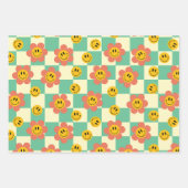 Niedliche Retro-Checkerboard-Muster mit Blume Geschenkpapier Set (Vorderseite)
