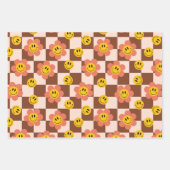 Niedliche Retro-Checkerboard-Muster mit Blume Geschenkpapier Set (Vorderseite)