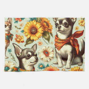 Niedliche Retro Chihuahua Illustration Geschirrtuch