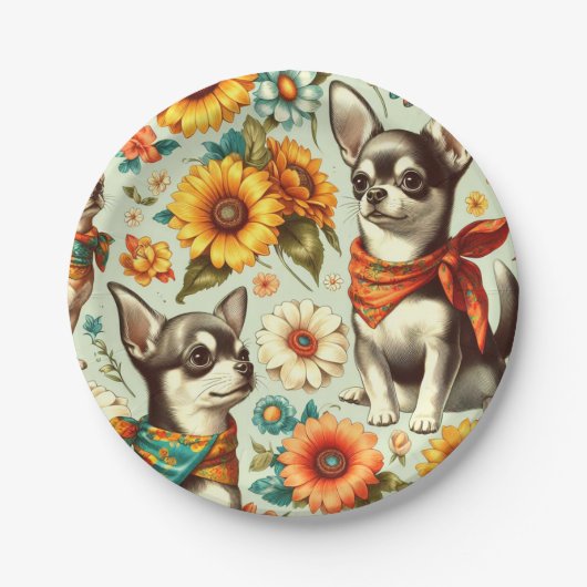Niedliche Retro Chihuahua Illustration Pappteller (Vorderseite)