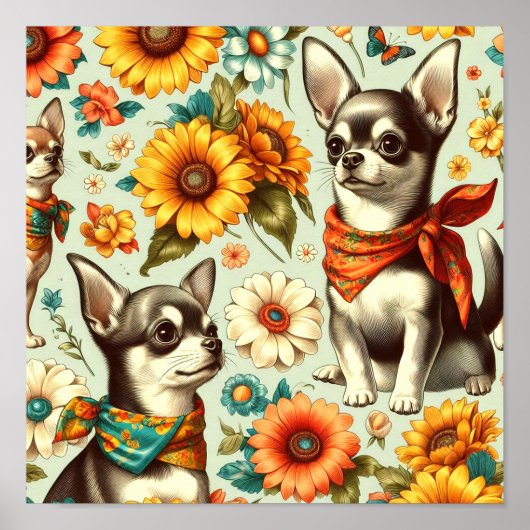 Niedliche Retro Chihuahua Illustration Poster (Vorne)
