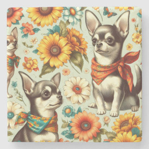Niedliche Retro Chihuahua Illustration Steinuntersetzer