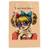 Niedliche Retro-Dame fügt Text hinzu Mittlere Geschenktüte (Vorderseite)