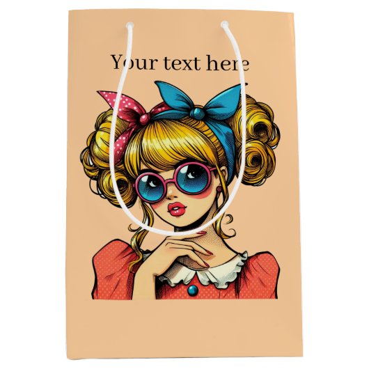 Niedliche Retro-Dame fügt Text hinzu Mittlere Geschenktüte (Vorderseite)