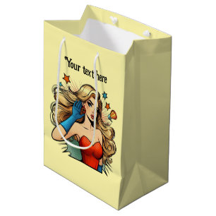 Niedliche Retro-Dame individuell anpassbar Mittlere Geschenktüte