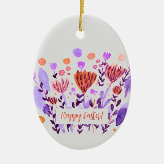 Niedliche Retro-Doodle-Blume Ostern Keramik Ornament (Vorne)