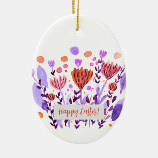 Niedliche Retro-Doodle-Blume Ostern Keramik Ornament (Hinten)