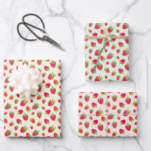 Niedliche Retro-Erdbeerverpackung HandIllustriert Geschenkpapier Set
