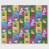 Niedliche Retro farbenfrohe Collage Ferien farbenf Geschenkpapier (Flach)