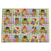 Niedliche Retro-farbige Karierte Babydusche Große Geschenktüte (Vorderseite)