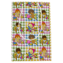 Niedliche Retro-farbige Karierte Babydusche Mittlere Geschenktüte