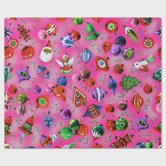 Niedliche Retro-farbige Ornamente Weihnachts-Rosa Geschenkpapier (Flach)