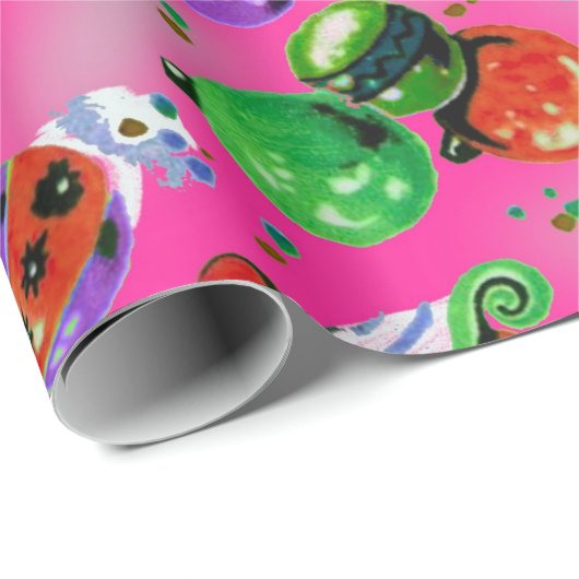 Niedliche Retro-farbige Ornamente Weihnachts-Rosa Geschenkpapier (Rolleneckpunkt)