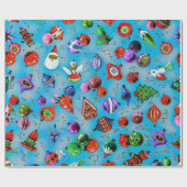 Niedliche Retro-farbige Ornamente Weihnachtsblau Geschenkpapier (Flach)