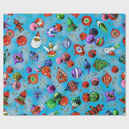 Niedliche Retro-farbige Ornamente Weihnachtsblau Geschenkpapier (Flach)