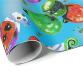 Niedliche Retro-farbige Ornamente Weihnachtsblau Geschenkpapier (Rolleneckpunkt)