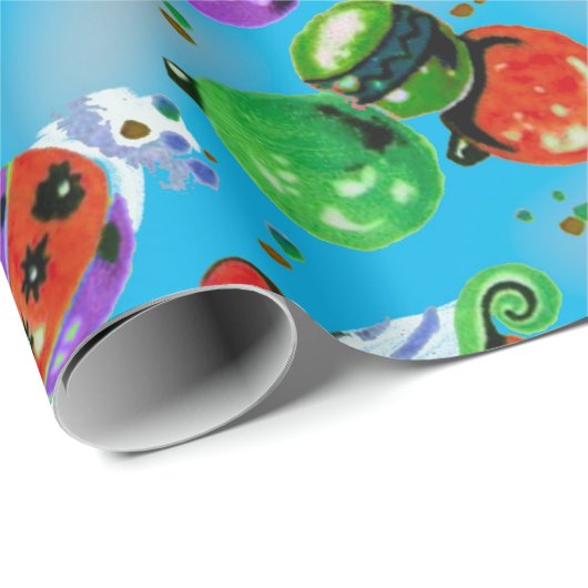 Niedliche Retro-farbige Ornamente Weihnachtsblau Geschenkpapier (Rolleneckpunkt)