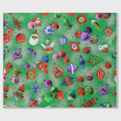 Niedliche Retro-farbige Ornamente Weihnachtsgrün Geschenkpapier (Flach)