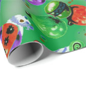 Niedliche Retro-farbige Ornamente Weihnachtsgrün Geschenkpapier (Rolleneckpunkt)