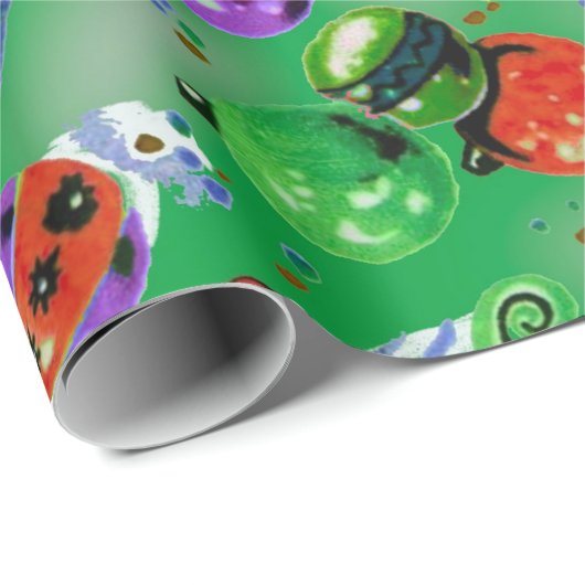 Niedliche Retro-farbige Ornamente Weihnachtsgrün Geschenkpapier (Rolleneckpunkt)