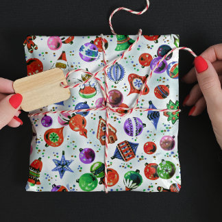 Niedliche Retro-farbige Ornamente Weihnachtsweiß Geschenkpapier