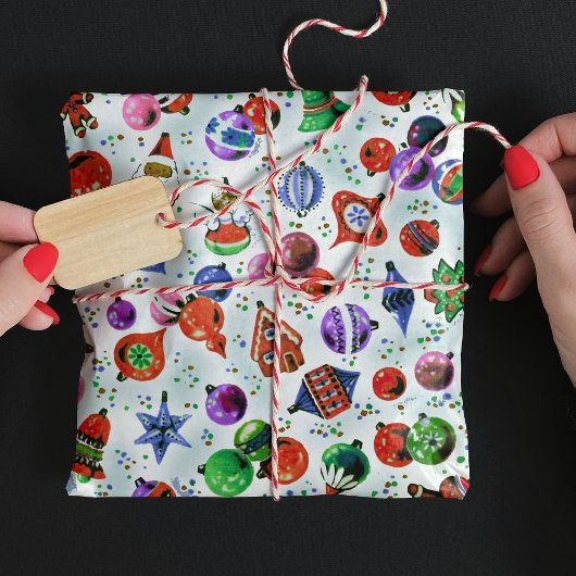 Niedliche Retro-farbige Ornamente Weihnachtsweiß Geschenkpapier