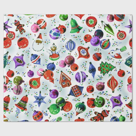Niedliche Retro-farbige Ornamente Weihnachtsweiß Geschenkpapier (Flach)