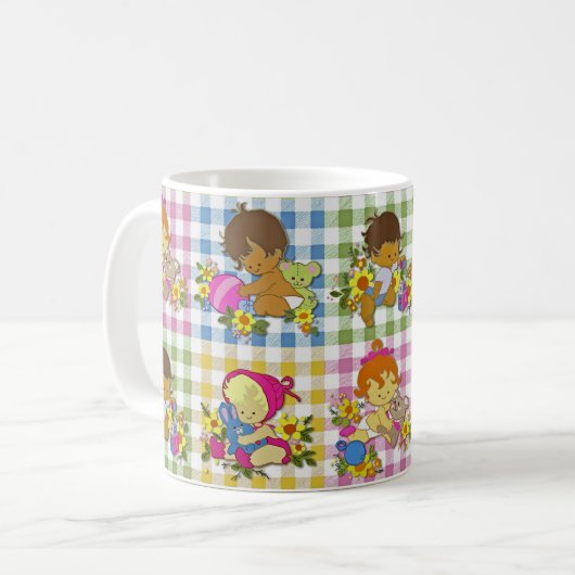 Niedliche Retro-Farbpatchwork Karierte Kinderdusch Kaffeetasse (Vorderseite Links)