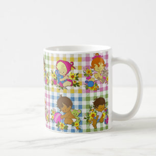 Niedliche Retro-Farbpatchwork Karierte Kinderdusch Kaffeetasse
