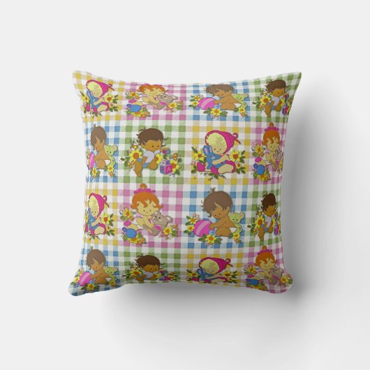 Niedliche Retro-Farbpatchwork Karierte Kinderdusch Kissen (Rückseite)