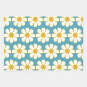 Niedliche Retro floral Daisy Muster Mustard und Bl Geschenkpapier Set (Vorderseite 2)