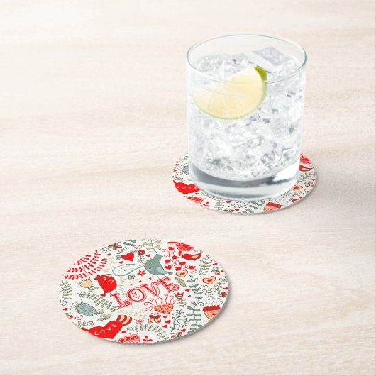 Niedliche Retro-Floral-Valentine Runder Pappuntersetzer (Vor Ort)