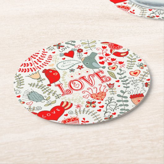 Niedliche Retro-Floral-Valentine Runder Pappuntersetzer (Angewinkelt)