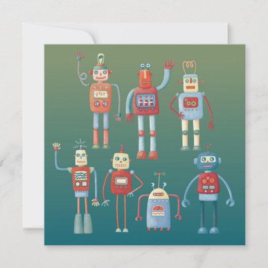 niedliche Retro Fun Robots Greetings Card im Stil (Vorderseite)
