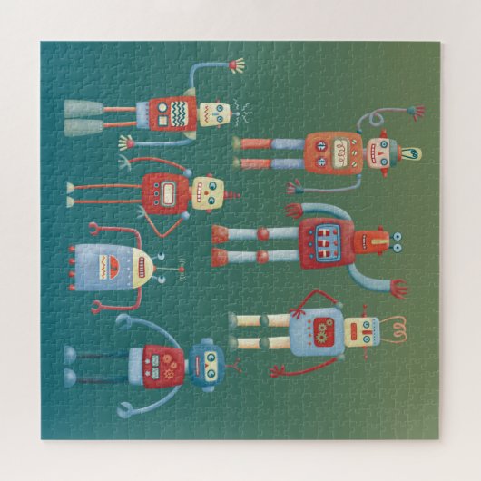 niedliche Retro Fun Robots im Stil der 50er Jahre Puzzle (Horizontal)