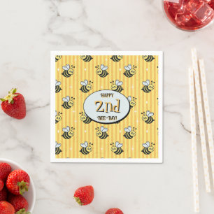 Niedliche Retro-Gelbstreifen Hummel Geburtstag Serviette