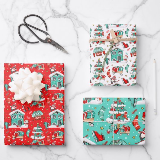 Niedliche Retro Geschenkpapier Set (Vorderseite)