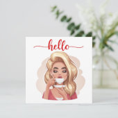 Niedliche Retro Girl Blonde Flat Hello Card (Stehend Vorderseite)