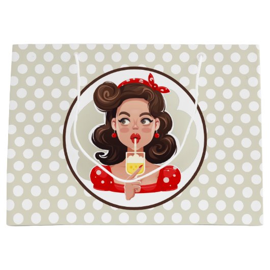Niedliche Retro Girl-Cocktailtasche Große Geschenktüte (Vorderseite)