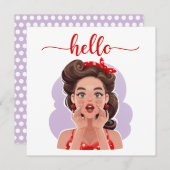 Niedliche Retro Girl Flat Hello Card (Vorne/Hinten)