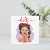 Niedliche Retro Girl Flat Hello Card (Stehend Vorderseite)