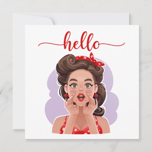 Niedliche Retro Girl Flat Hello Card (Vorderseite)