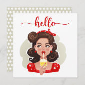 Niedliche Retro Girl Tan Flat Hello Card (Vorne/Hinten)