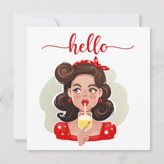 Niedliche Retro Girl Tan Flat Hello Card (Vorderseite)