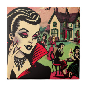 Niedliche Retro Goth Vampire Comic Fliese