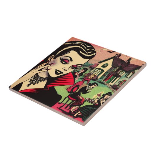 Niedliche Retro Goth Vampire Comic Fliese (Seite)