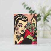 Niedliche Retro Goth Vampire Comic Postkarte (Stehend Vorderseite)