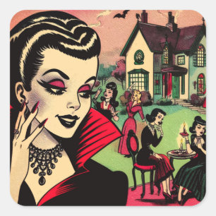Niedliche Retro Goth Vampire Comic Quadratischer Aufkleber