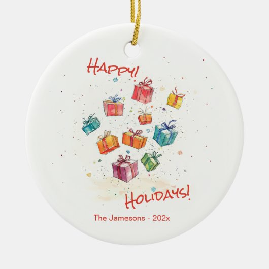 Niedliche Retro Happy Holidays Keramik Ornament (Vorne)